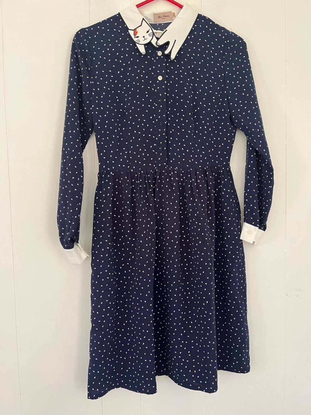 Miss Patina Bowie Long Sleeve Cat Dress Kitty Collar Size Small - Picture 3 of 14